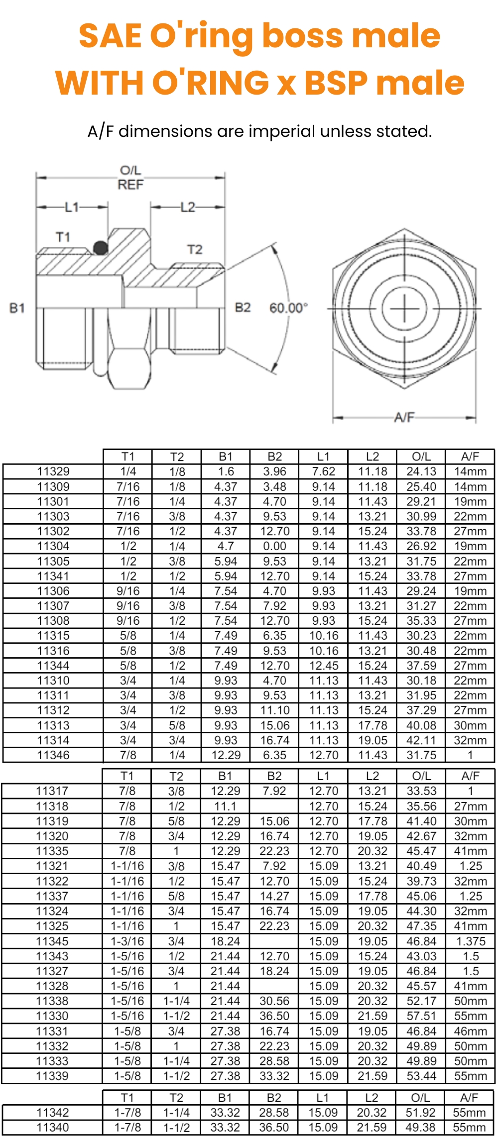 1-1/16 SAE SORB WITH ORING x 1 BSP M/M Hydraulic Adaptor